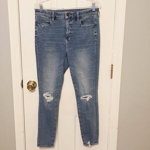American Eagle The Dream Jean Hi-Rise Jegging Distressed Blue Size 10